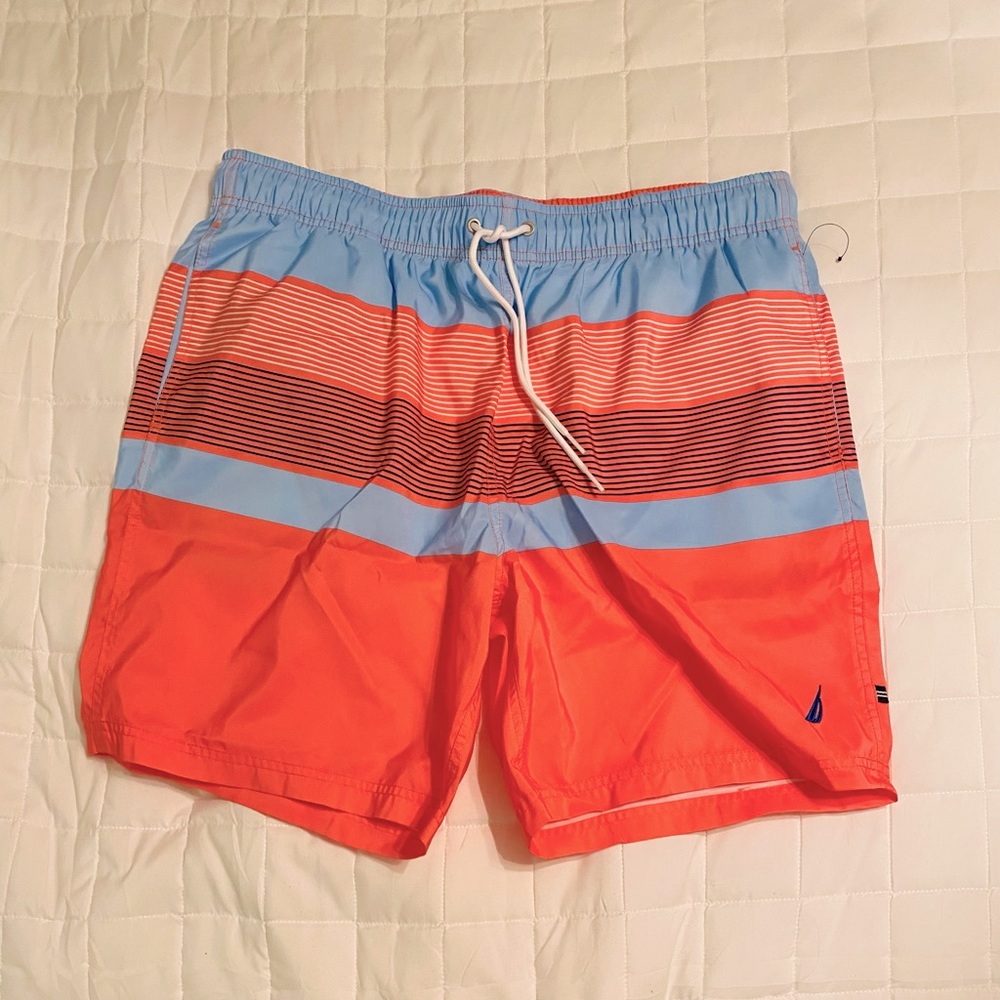 COPY - NWOT Men’s Nautica Bathing Suit Coral and Blue Striped Size XL